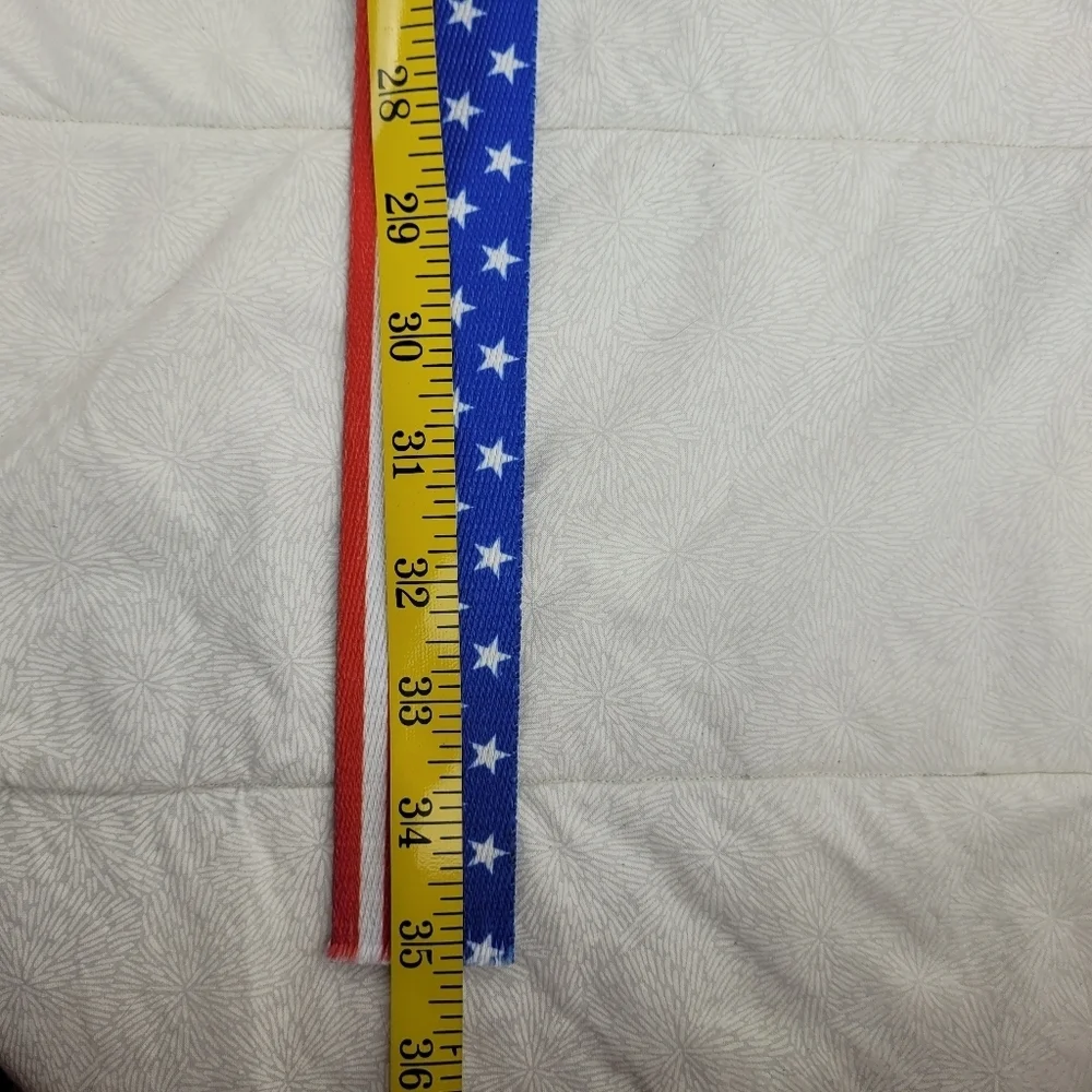 Red white blue patriotic stripes stars USA canvas belt unisex white buckle M/L